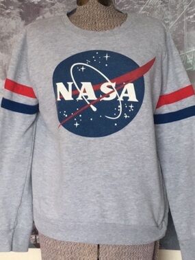 Mighty Fine gray lightweight graphic print NASA space logo crewneck sweatshirt